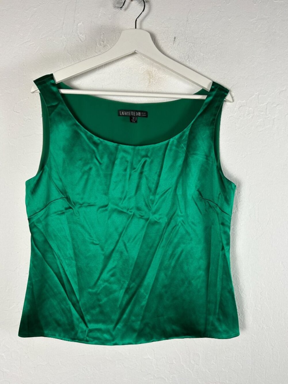 Lafayette 148 New York Womens Green Round Neck Sleeveless Silk Blouse Size 12